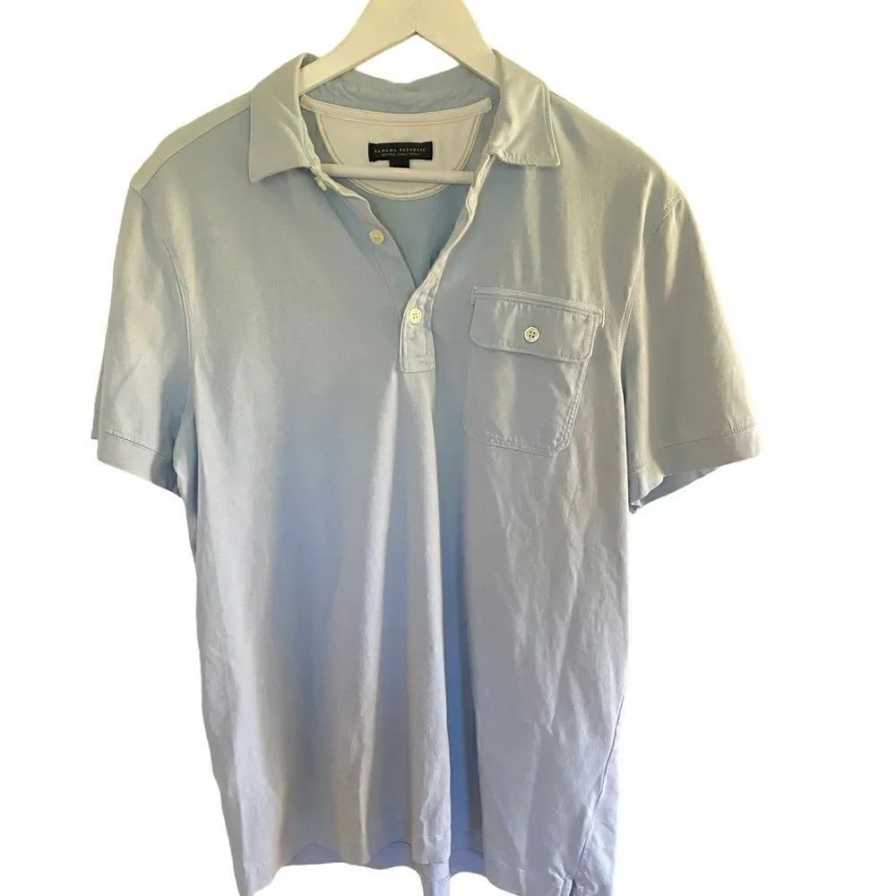 Banana Republic fitted Pima polo collared short sleeve dress shirt large blue